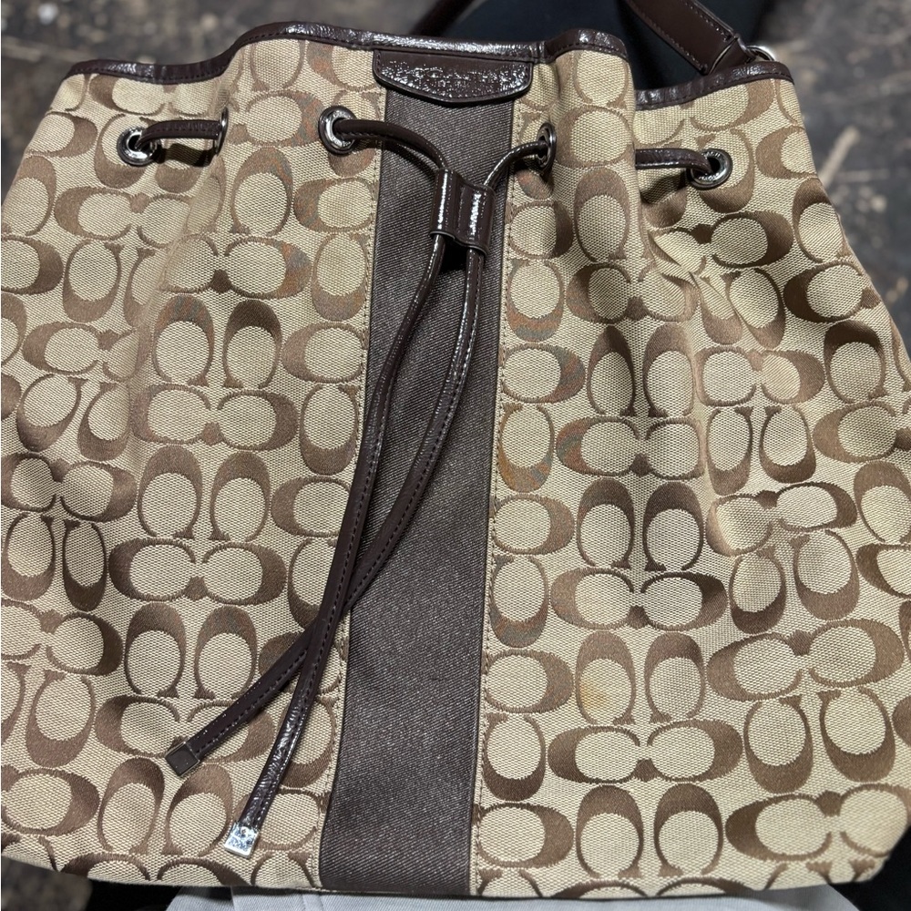 Coach Tan and Brown Signature Crossbody Bag